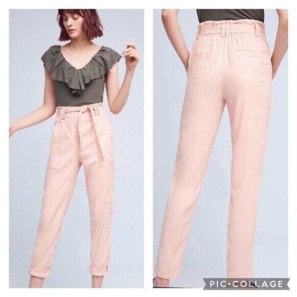 elevenses Pants - Anthropologie Elevenses Blush Romy Paper Bag Linen Pants Size XS
